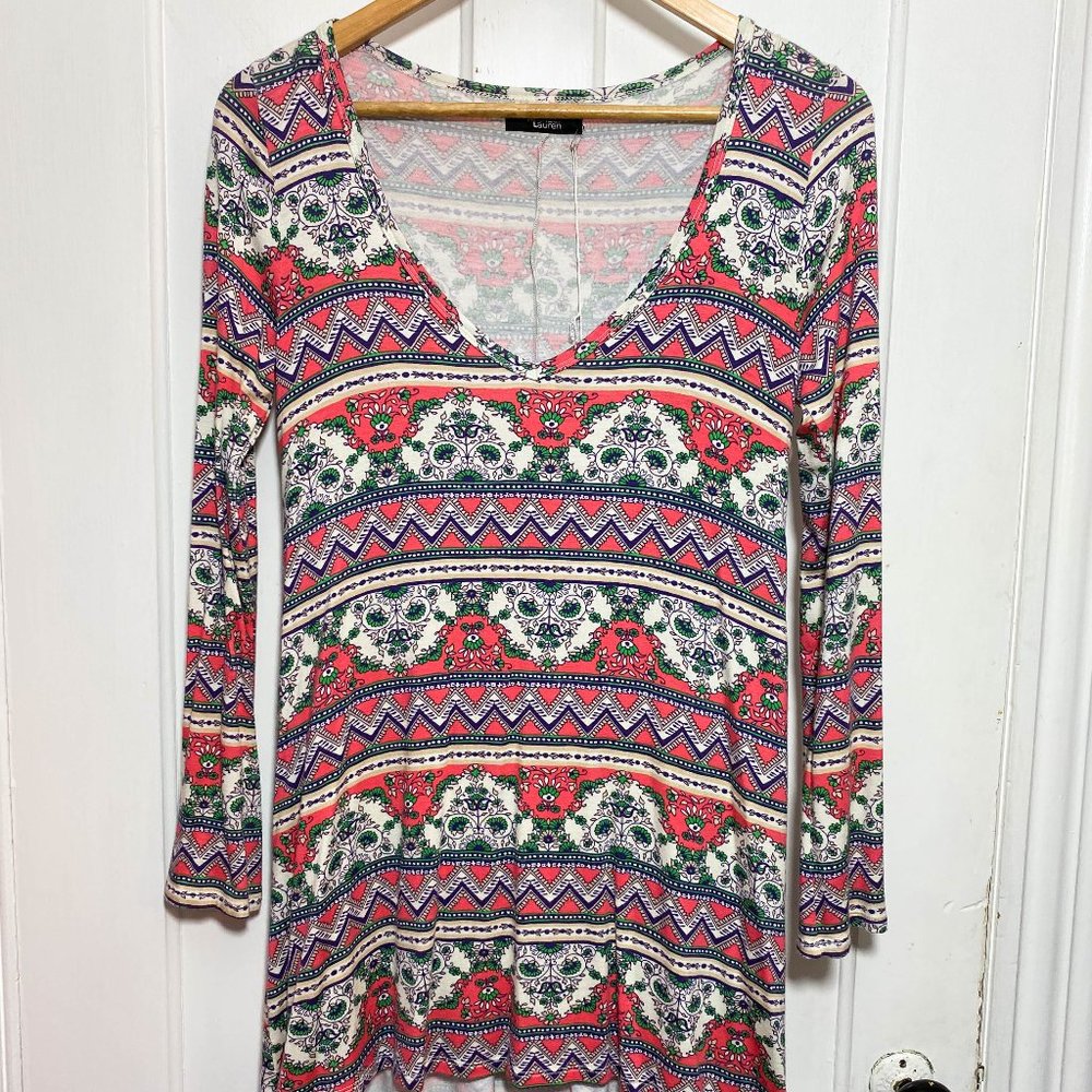 NWT Michael Lauren Long Sleeve Mini V Neck Dress